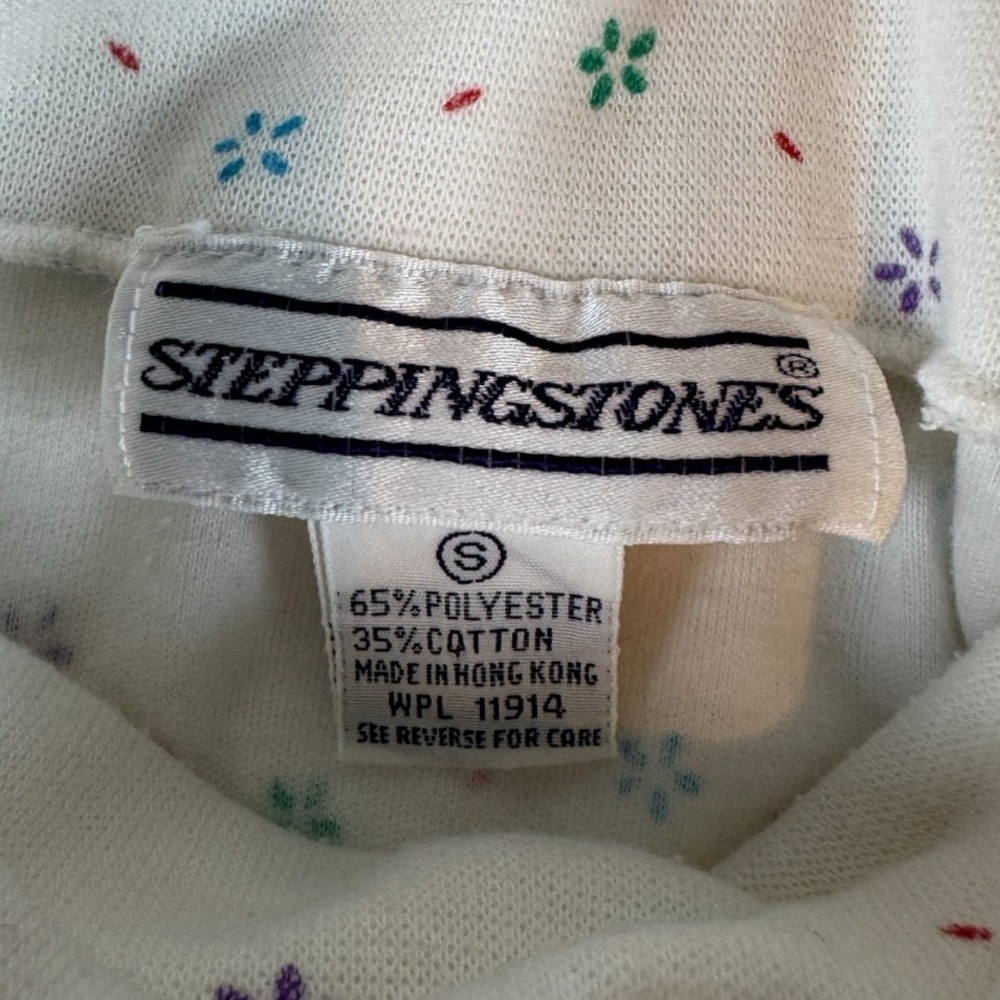 Vintage White Delicate Flower Pattern Fold Over Turtleneck Long Sleeve Top Small - Picture 6 of 7